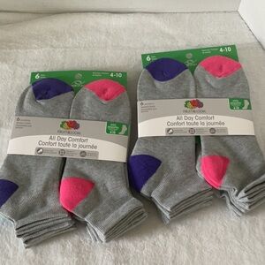 Fruit of the Loom Gray and Pink Ankle Socks 12 pairs